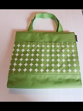 Apple Green Polka-Dot Patterned Cosmetic Tote Bag with Top Handles